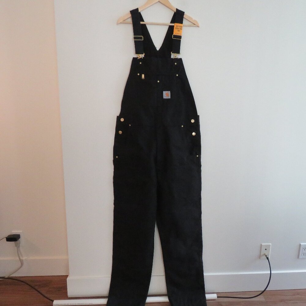CARHARTT Relaxed Fit Duck Bib Overall in Black Rip Stop Workwear Sz 36 x 36 NWT - Picture 2 of 16